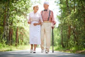Retired couple walking