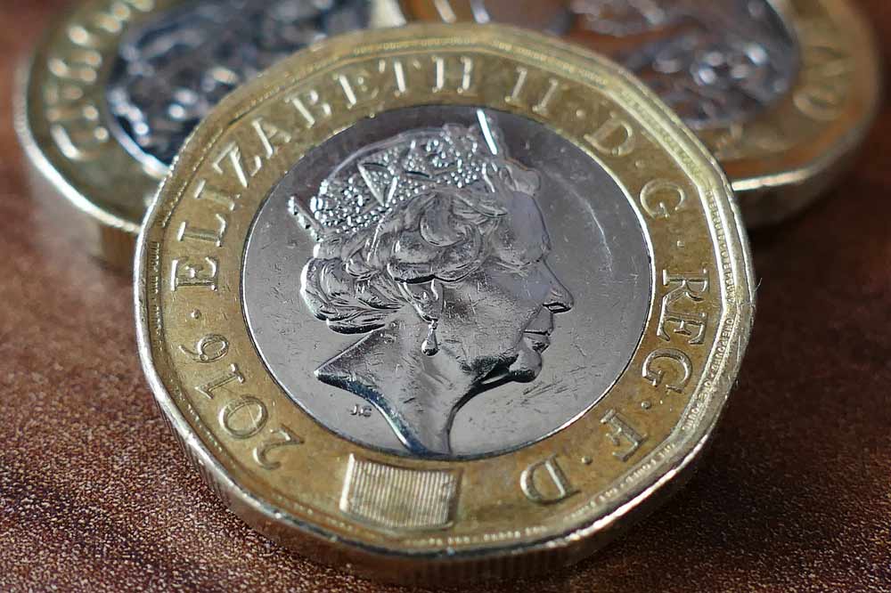 A pound coin with the queens head on it